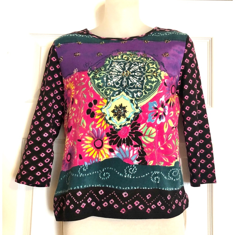 Karma Vibrant Colorful Beaded Print Top